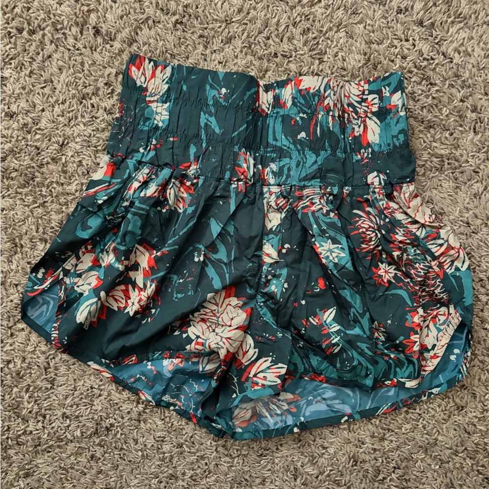 Free People Floral Athletic Shorts - Teal and Red